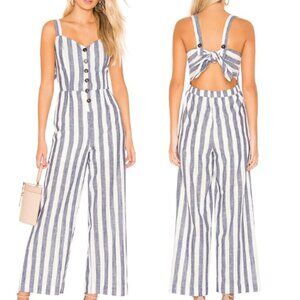 Japna Striped Sleeveless Back Tie Wide Leg Jumpsuit Blue/White Women's Size S